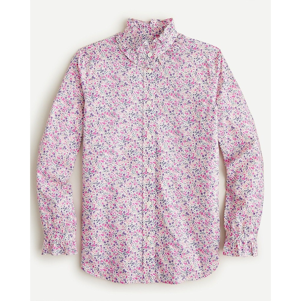 J.Crew Ruffleneck Shirt Liberty Phoebe Floral Classic Fit Pink Purple Size Four
